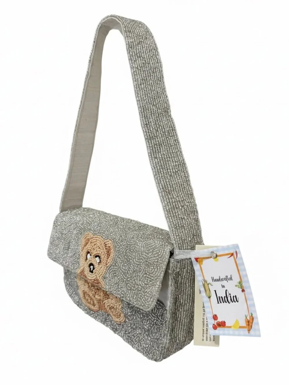 Teddy Bear Beaded Bag New Release SilverHandmade India  NWT RARE